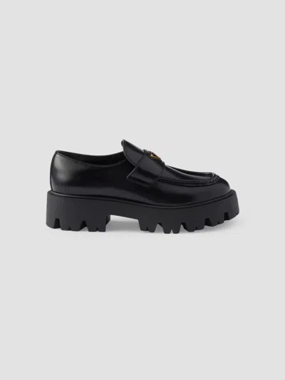 Prada Women's Brushed Leather Loafers In Black