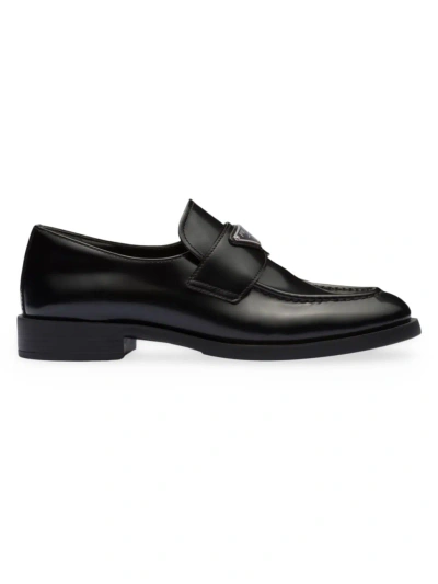 Prada Women's Brushed Leather Loafers In Black