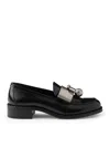 Prada Women Brushed Leather Loafers With Metal Ring In Black