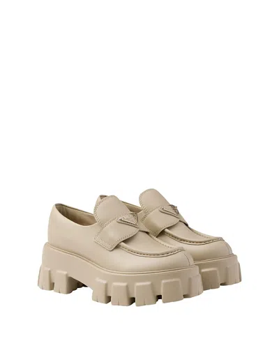 PRADA WOMEN'S BRUSHED LEATHER MONOLITH LOAFERS
