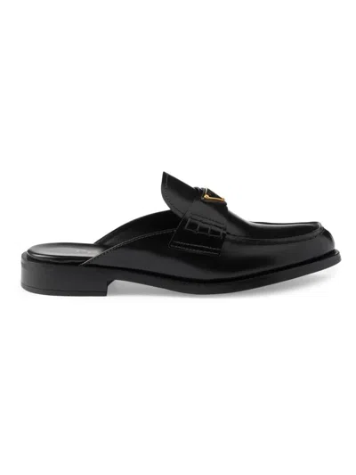 Prada Women's Brushed Leather Mules In Black