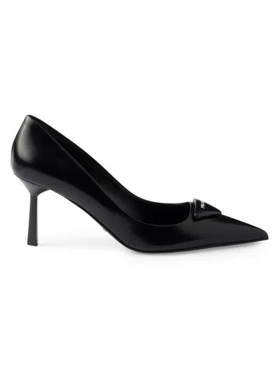 Prada Leather Pumps With Glossy Finish And Stiletto Heel In Black