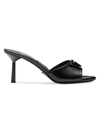 Prada Women's Brushed Leather Sandals In Black