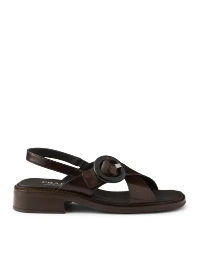 Prada Women Brushed Leather Sandals With Buckle