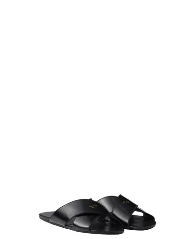 Prada Women's Brushed Leather Slides In Multi