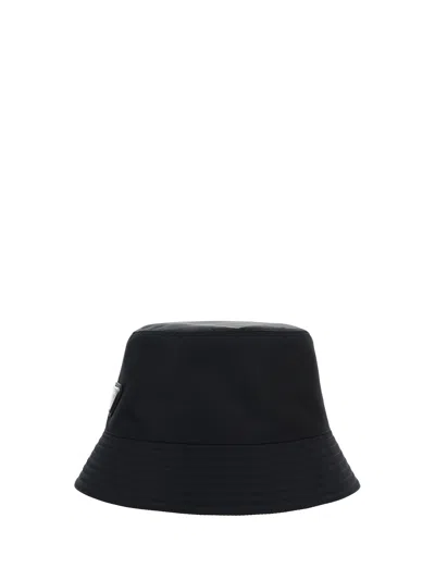 Prada Logo-embellished Shell Bucket Hat In Black