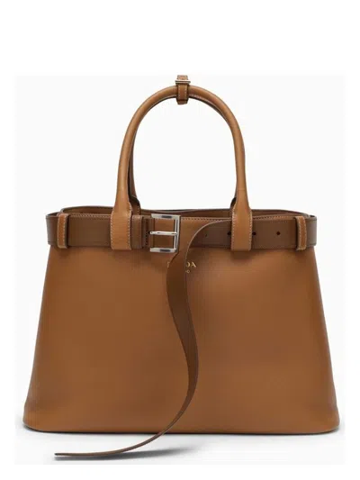 Prada Large Belted Leather Handbag In Brown