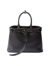 Prada Women's Buckle Large Leather Handbag With Belt In Black