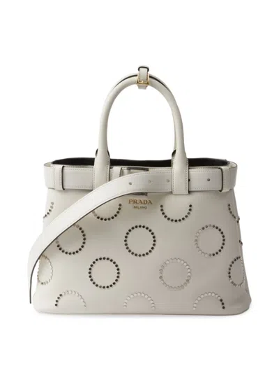 Prada Women's Buckle Medium Leather Bag With Appliqués In White