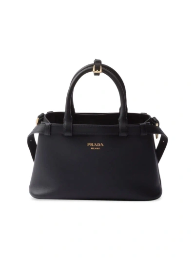 Prada Women's Buckle Small Leather Handbag With Double Belt In Black