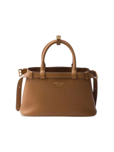 Prada Women's Buckle Small Leather Handbag With Double Belt In Brown
