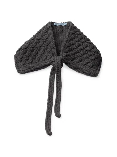 Prada Women's Cable Knit Wool Collar In Gray