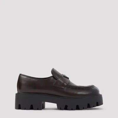 Prada Women's Calf Leather Loafers In Brown