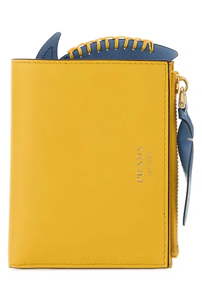 Prada Women's Calf Leather Wallet, 11 Cm X 9 Cm X 2 Cm In Yellow