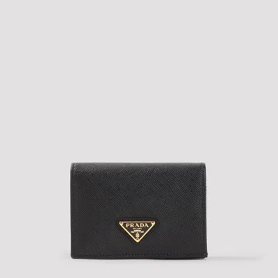 Prada Women's Calf Leather Wallet 11.5cm X 8cm X 3cm In Black