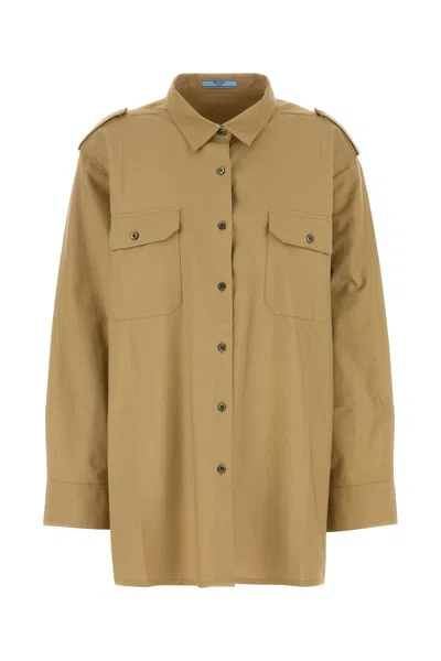 Prada Women Camel Cotton Oversize Shirt