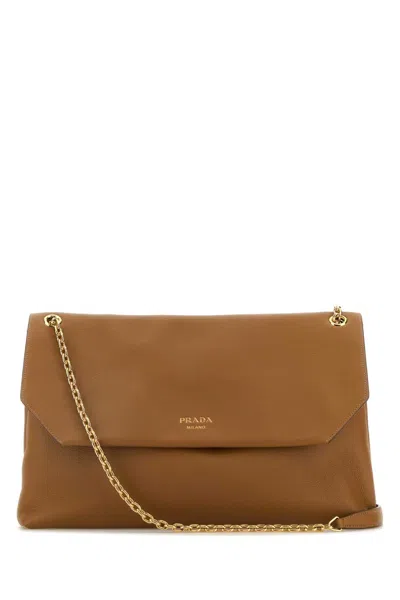 Prada Women Camel Leather Shoulder Bag In Brown
