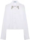 Prada Womens White Embellished-collar Boxy-fit Cotton-poplin Shirt
