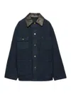 Prada Leather-collar Canvas Utility Jacket In Blue