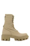 Prada Canvas Lace-up Combat Boot In Neutral