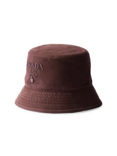 Prada Logo Embroidered Bucket Hat In Dark Red