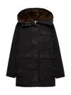 Prada Canvas Shearling-hood Coat In Black