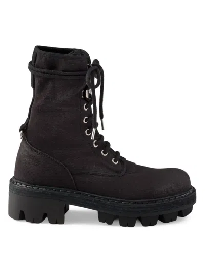 Prada Canvas Lace-up Ankle Boots In Black