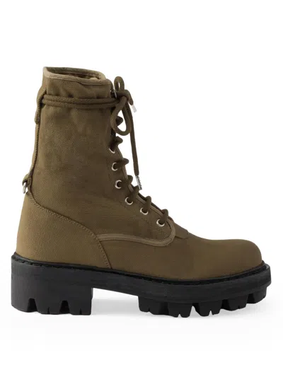 PRADA WOMEN'S CANVAS LACE-UP ANKLE BOOTS