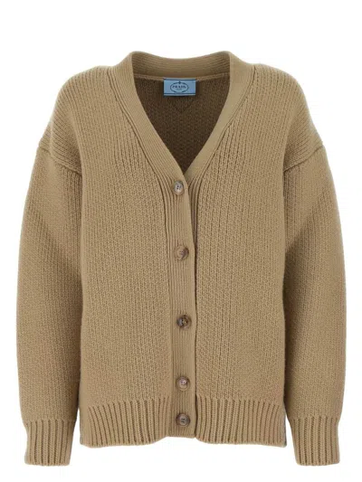 PRADA WOMEN'S CAPPUCCINO WOOL BLEND OVERSIZE CARDIGAN