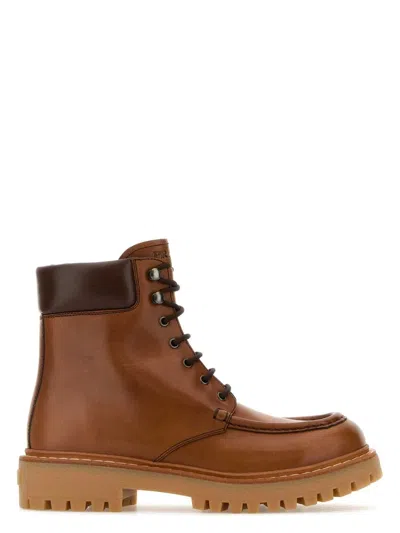 PRADA WOMEN'S CARAMEL LEATHER ANKLE BOOTS