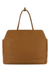 Prada Leather Shopping Bag With Structured Shape And Top Handles In Brown