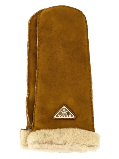 Prada Women's Caramel Suede Gloves