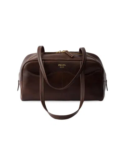 Prada Carry Large Antiqued Leather Top-handle Bag In Brown