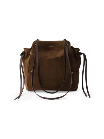 Prada Women's Carry Medium Suede Tote Bag In Brown