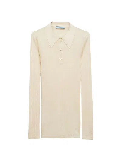 Prada Women's Cashmere And Silk Polo Shirt In White
