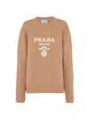 Prada Cashmere And Wool  Logo Crew-neck Sweater In Brown