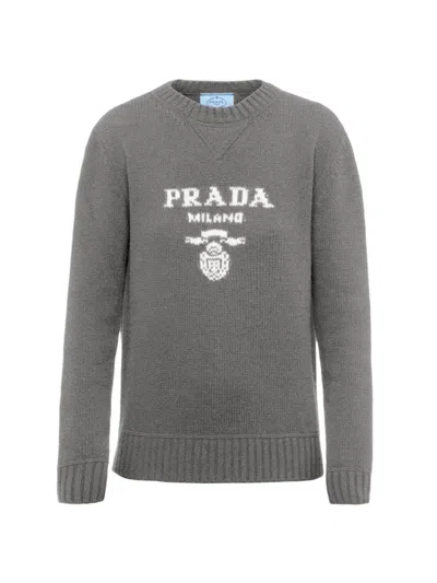 Prada Logo-intarsia Cashmere Jumper In Grey