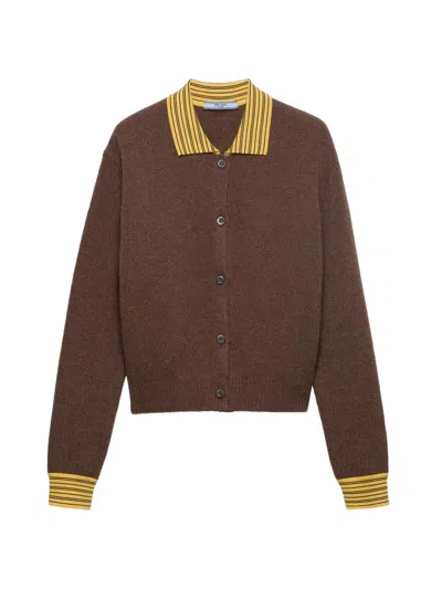 Prada Women's Cashmere Cardigan In Brown