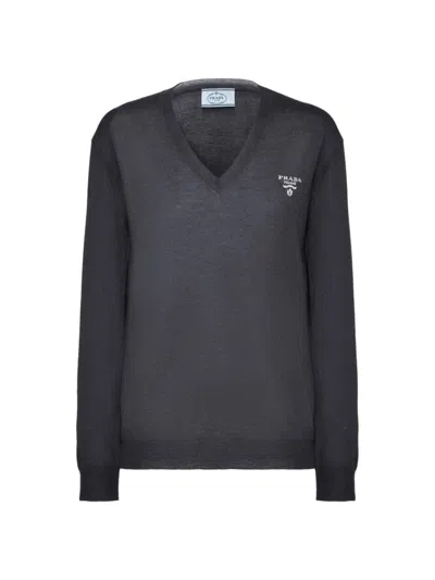 Prada Women's Cashmere V-neck Sweater In Grey