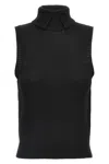 Prada Sleeveless High Neck Ribbed Hem Knitwear In Black