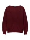 Prada Pullover Aus Kaschmir Mit V-ausschnitt In Burgundy