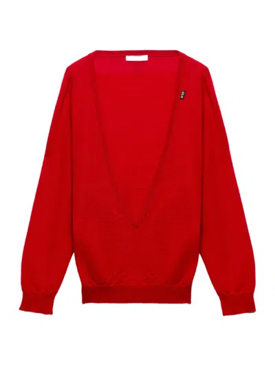 Prada Women's Cashmere V-neck Sweater In Red