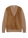 Prada Wool And Cashmere Sweater With Lambskin Front In Multi