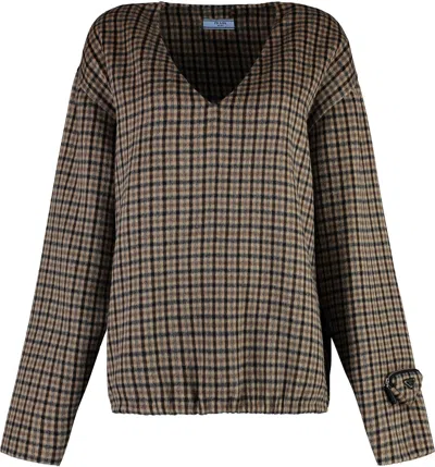 PRADA WOMEN'S CHECKED CASHGORA SWEATER