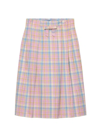 PRADA WOMEN'S CHECKED COTTON MIDI SKIRT