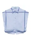 Prada Check-print Cropped Shirt In Blue