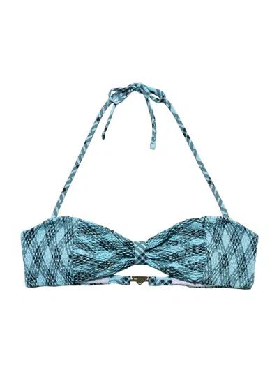 Prada Women's Checked Print Jersey Bikini Top In Blue