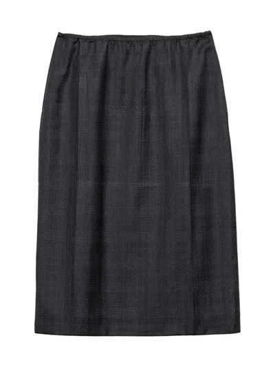 Prada Women's Checked Wool Midi-skirt In Black