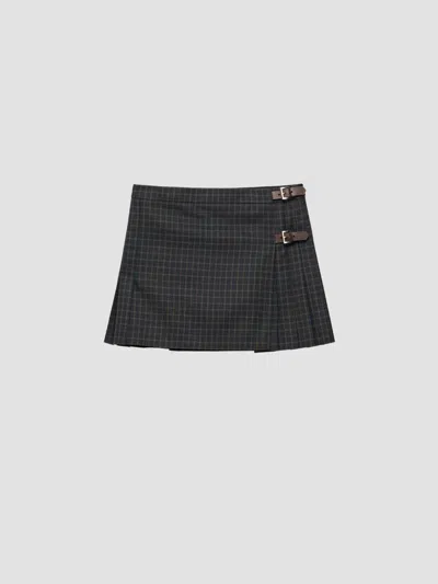 Prada Women's Checked Wool Mini Skirt In Blue