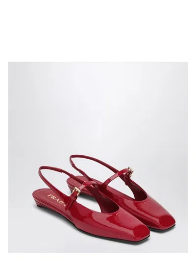 PRADA WOMEN'S CHERRY PATENT LEATHER SLINGBACK BALLERINA PUMPS